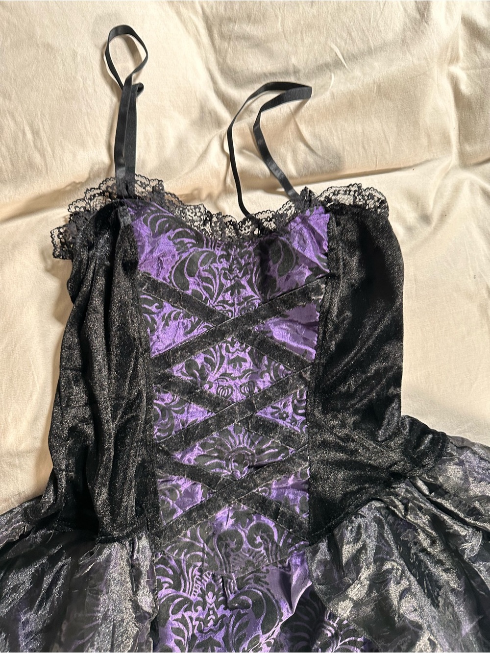 Lip Service Purple Gothic Lace Corset Mini Dress Retro Y2K Grunge Large Babydoll - Picture 2 of 13